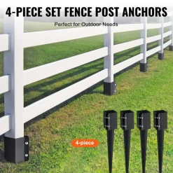 VEVOR Fence Post Anchor Ground Spike, 4 Pack 24 x 4 x 4 Inches Outer Diameter (Inner Diameter 3.5 x3.5 Inches), Metal Black Powder Coated Post Stake Ground, for Mailbox Deck Garden Railing
