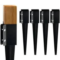 VEVOR Fence Post Anchor Ground Spike, 4 Pack 24 x 4 x 4 Inches Outer Diameter (Inner Diameter 3.5 x3.5 Inches), Metal Black Powder Coated Post Stake Ground, for Mailbox Deck Garden Railing