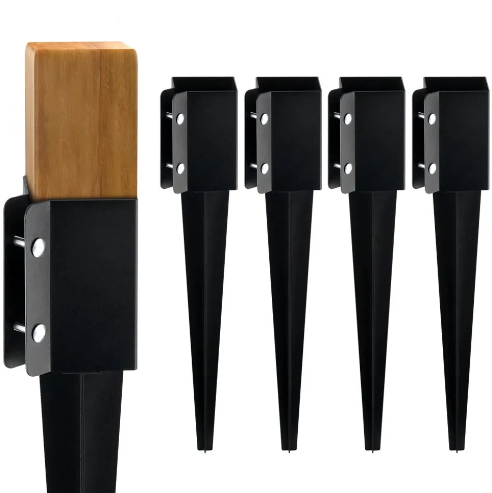VEVOR Fence Post Anchor Ground Spike, 4 Pack 24 x 4 x 4 Inches Outer Diameter (Inner Diameter 3.5 x3.5 Inches), Metal Black Powder Coated Post Stake Ground, for Mailbox Deck Garden Railing