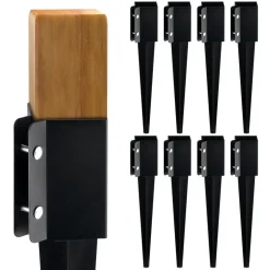 VEVOR Fence Post Anchor Ground Spike, 8 Pack 24 x 4 x 4 Inches Outer Diameter (Inner Diameter 3.5 x3.5 Inches), Metal Black Powder Coated Post Stake Ground, for Mailbox Deck Garden Railing