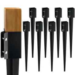 VEVOR Fence Post Anchor Ground Spike, 8 Pack 36 x 4 x 4 Inches Outer Diameter (Inner Diameter 3.5 x3.5 Inches), Metal Black Powder Coated Post Stake Ground, for Mailbox Deck Garden Railing