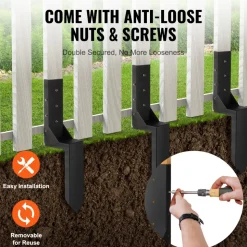 VEVOR Fence Post Anchor Repair Kit, 4 Pack Inner Diameter 3.5 x3.5 Inches Heavy Duty Steel Fence Post Support Stakes, Anchor Ground Spike for Repair Tilted, Broken Wood Fence Post, Enveloping