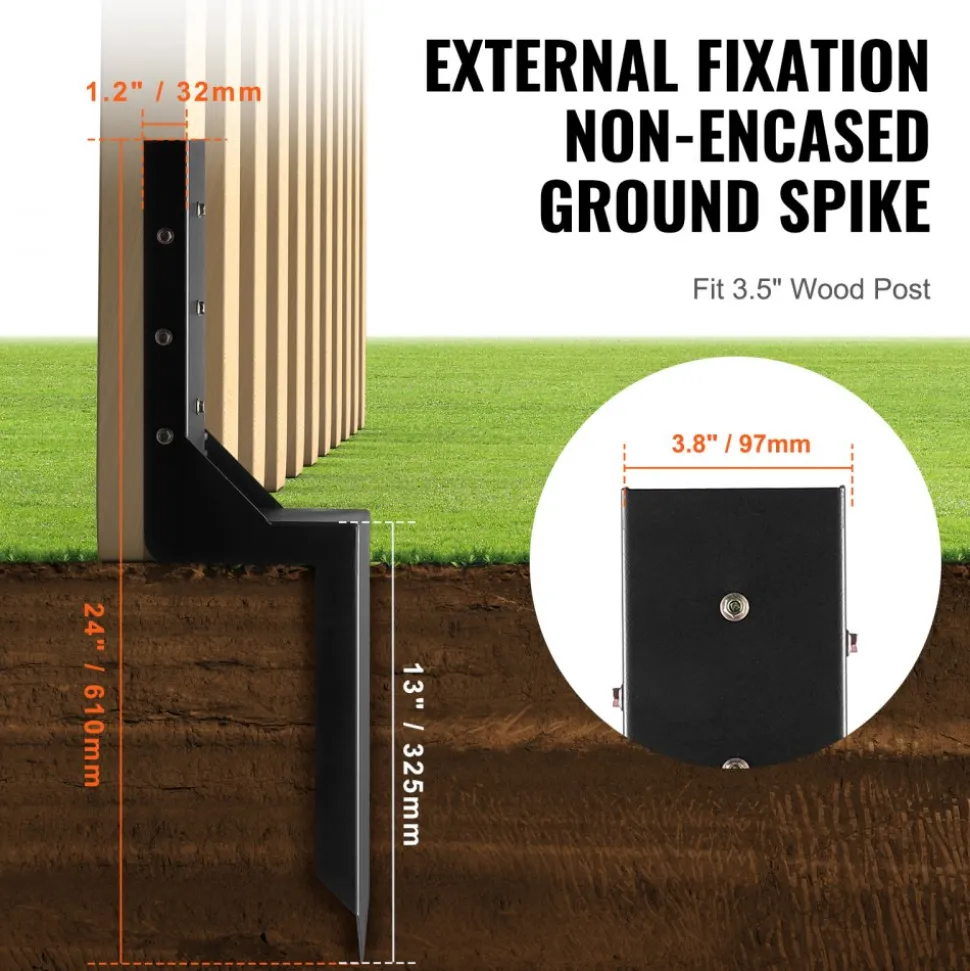 VEVOR Fence Post Anchor Repair Kit, 4 Pack Inner Diameter 3.5 x3.5 Inches Heavy Duty Steel Fence Post Support Stakes, Anchor Ground Spike for Repair Tilted, Broken Wood Fence Post, Enveloping