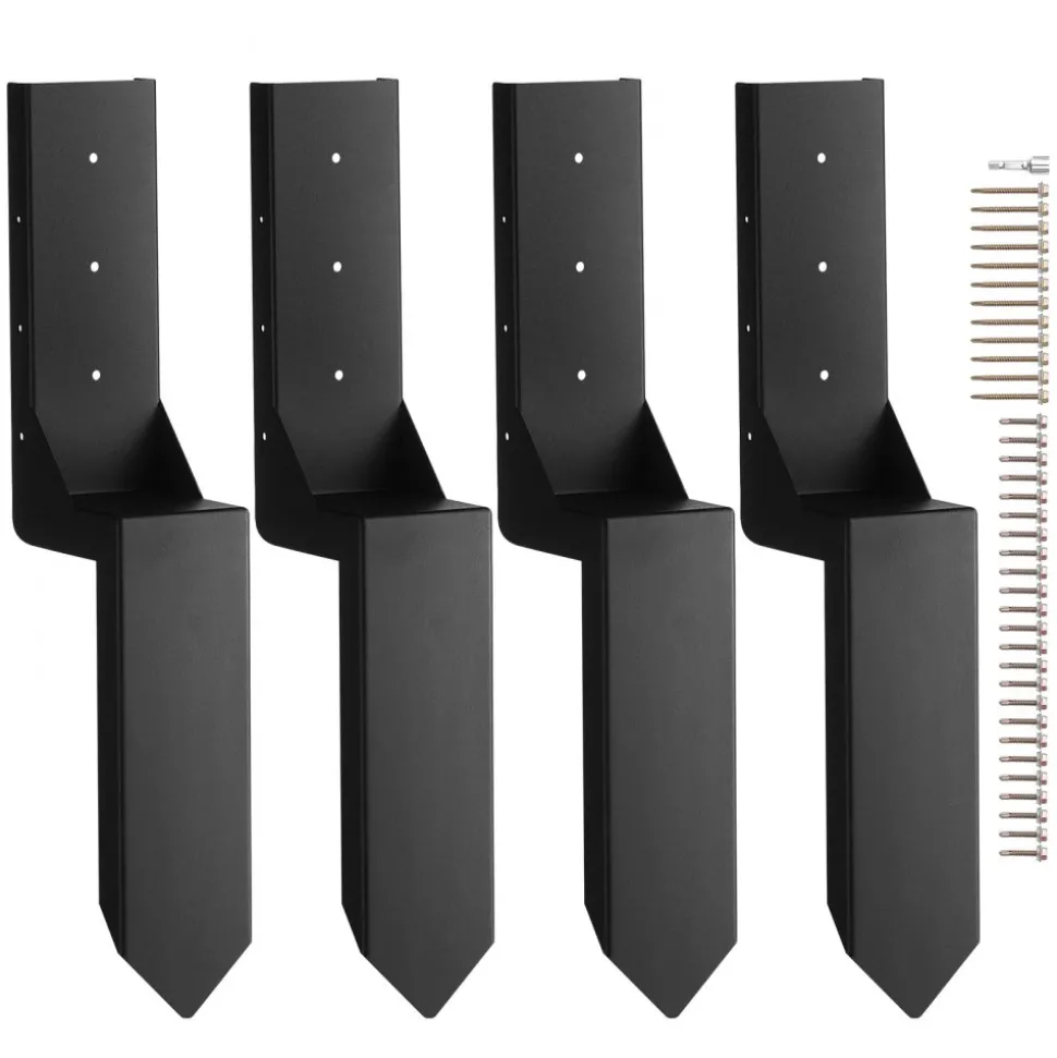 VEVOR Fence Post Anchor Repair Kit, 4 Pack Inner Diameter 3.5 x3.5 Inches Heavy Duty Steel Fence Post Support Stakes, Anchor Ground Spike for Repair Tilted, Broken Wood Fence Post, Enveloping