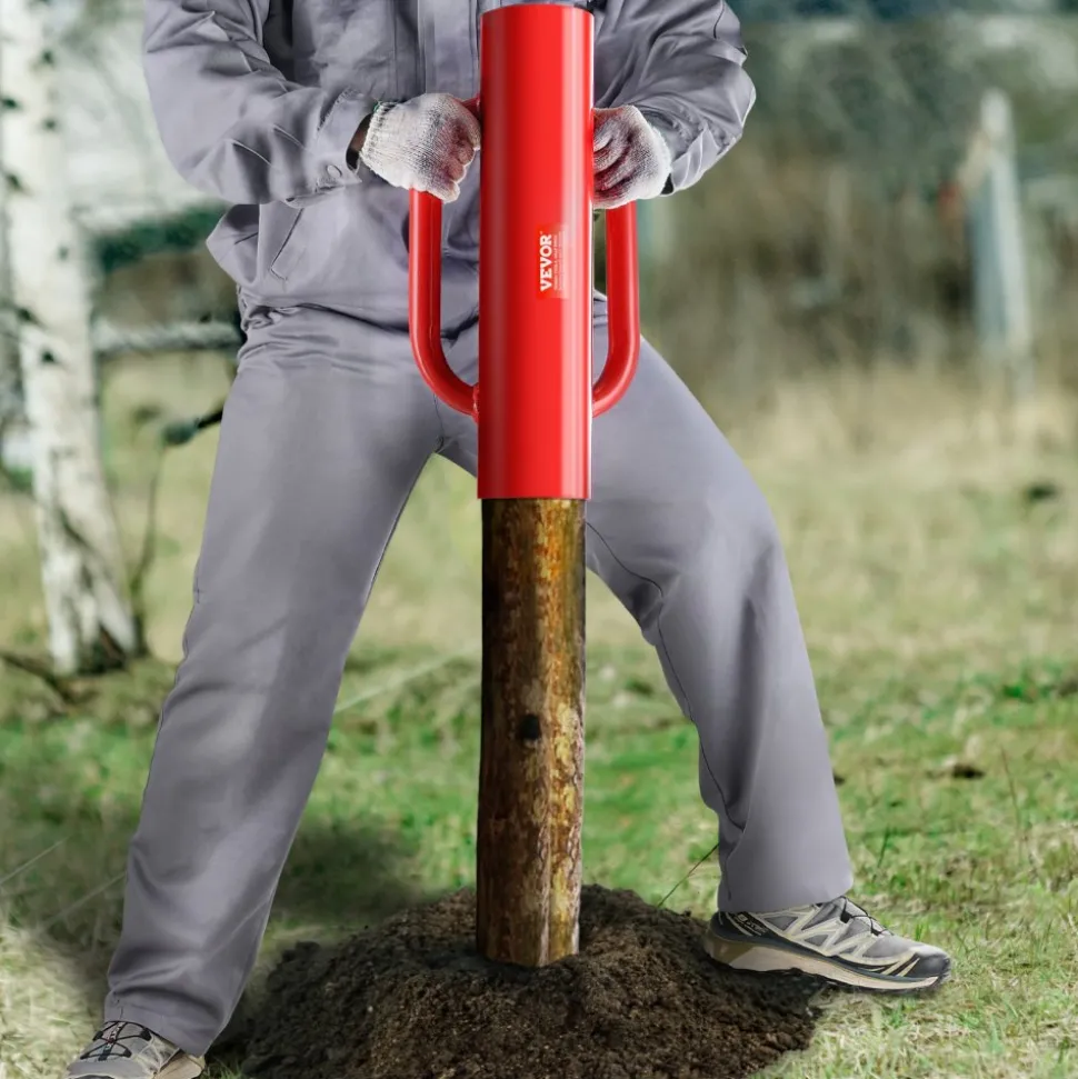 VEVOR Fence Post Driver with Handles, 2.7 in Inner Diameter T Post Pole Pounder, 14LB Heavy Duty Carbon Steel Hand Post Rammer, Farm Fencing Hole Digger for U Channel, Sign Pole, Wooden Post, Red
