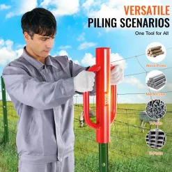 VEVOR Fence Post Driver with Handles, 4.11 in Inner Diameter T Post Pole Pounder, 22LB Heavy Duty Carbon Steel Hand Post Rammer, Farm Fencing Hole Digger for U Channel, Sign Pole, Wooden Post, Red