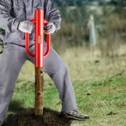 VEVOR Fence Post Driver with Handles, 4.11 in Inner Diameter T Post Pole Pounder, 22LB Heavy Duty Carbon Steel Hand Post Rammer, Farm Fencing Hole Digger for U Channel, Sign Pole, Wooden Post, Red