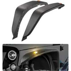 VEVOR Fender Flare, Front Fender Flares Compatible with 2007-2018 Jeep JK/JKU 2/4 Doors, Off-Road Steel Liner Set with LED Lighting, Fenders for Jeep JK, Fine-Textured Black Paintable Wheel Flares Set