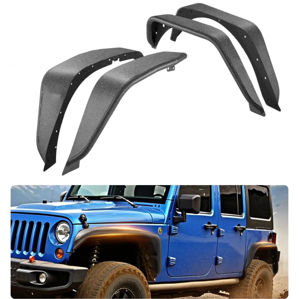 VEVOR Fender Flare, Front & Rear Jeep Fender Flares Compatible with 2007-2018 Jeep JK/JKU 2/4 Doors, Fine-Textured Black Paintable Off-Road Steel Liner Set, Fenders for Jeep JK, Rust-Resistant Coating
