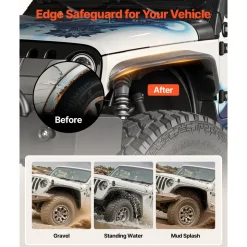 VEVOR Fender Flare, Front & Rear Jeep Fender Flares Compatible with 2007-2018 Jeep JK/JKU 2/4 Doors, Fine-Textured Black Paintable Off-Road Steel Liner Set, Fenders for Jeep JK, Rust-Resistant Coating