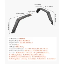 VEVOR Fender Flare, Front & Rear Jeep Fender Flares Compatible with 2018-2024 Jeeps JL/JLU 2/4 Doors, Off-Road Steel Liner Set with LED Lighting, Fine-Textured Black Paintable  Fenders for Jeep JL