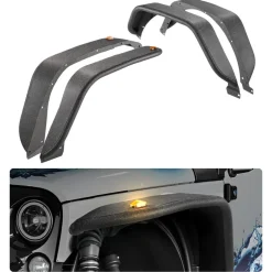 VEVOR Fender Flare, Front & Rear Jeep Fender Flares Compatible with 2018-2024 Jeeps JL/JLU 2/4 Doors, Off-Road Steel Liner Set with LED Lighting, Fine-Textured Black Paintable Fenders for Jeep JL