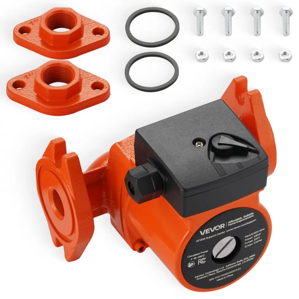 VEVOR F-15-58FC Cast Iron Circulator Pump, 17 GPM, AC 120V 20 ft Hot Water Recirculating Circulation Pump, 1-Inch Flange Connection, 3-Speed Adjustment, Quiet Operation, for Home Water Heating System