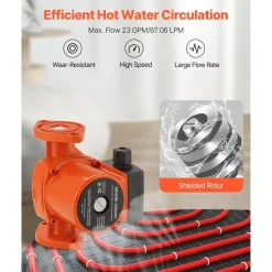 VEVOR F-007-F5-71FC Cast Iron Circulator Pump, 23 GPM, AC 120V 16 ft Hot Water Recirculating Circulation Pump, 1-Inch Flange Connection, 3-Speed Adjustment, Quiet Operation, for Home Heating System