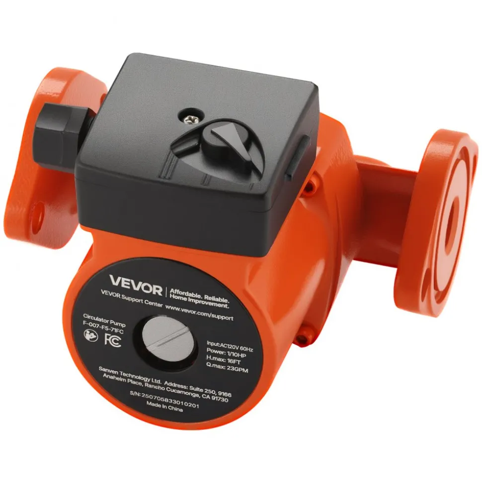 VEVOR F-007-F5-71FC Cast Iron Circulator Pump, 23 GPM, AC 120V 16 ft Hot Water Recirculating Circulation Pump, 1-Inch Flange Connection, 3-Speed Adjustment, Quiet Operation, for Home Heating System