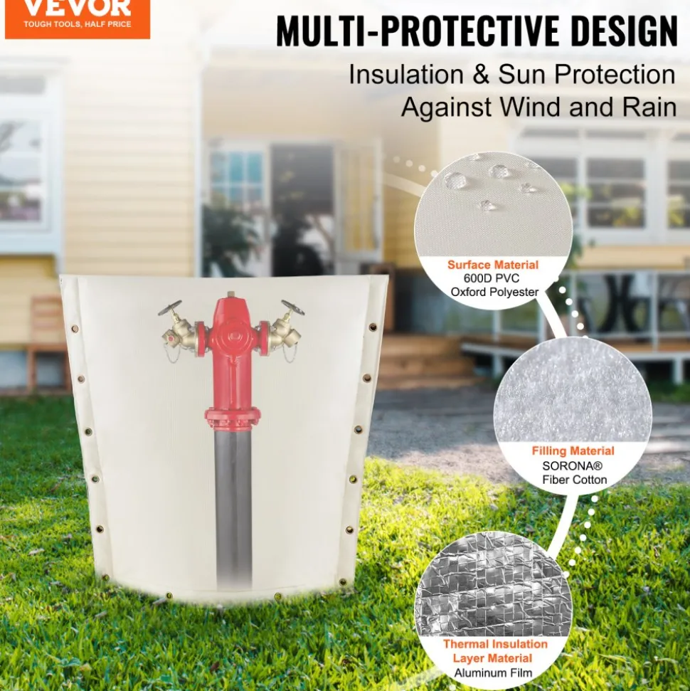VEVOR Fiber Cotton Well Head Pump Cover, 24''W x 24''H, Pipe Insulation Cover Sprinkler Cover for Outside Backflow Valve Cover, 600D PVC Oxford Polyester Surface Aluminum Film Thermal Insulation Layer