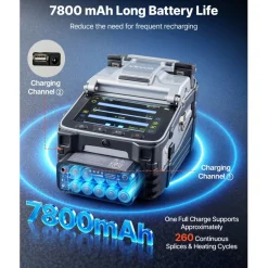 VEVOR Fiber Fusion Splicer 6 Motors with 6s Splicing & 15s Heating, 7800mAh Core Alignment Fiber Optical Splicer, 5" Touch Screen, 3 in 1 Fiber Holder, App Bluetooth Connectivity for SM MM DS NZDS