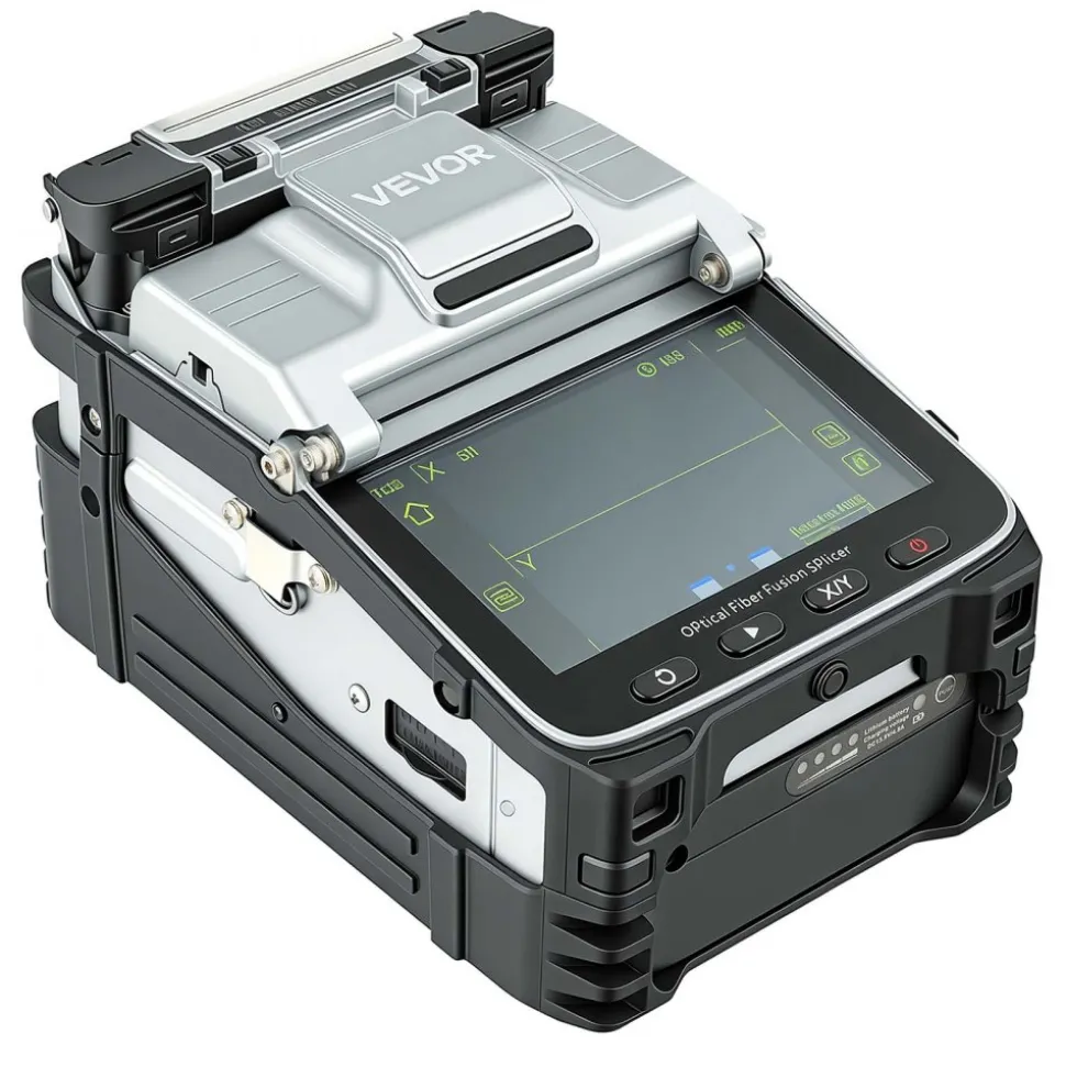 VEVOR Fiber Fusion Splicer 6 Motors with 6s Splicing & 15s Heating, 7800mAh Core Alignment Fiber Optical Splicer, 5" Touch Screen, 3 in 1 Fiber Holder, App Bluetooth Connectivity for SM MM DS NZDS