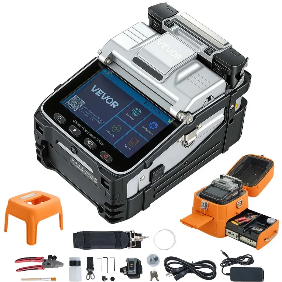 VEVOR Fiber Fusion Splicer 6 Motors with 6s Splicing & 15s Heating, 7800mAh Core Alignment Fiber Optical Splicer, 5" Touch Screen, 3 in 1 Fiber Holder, App Bluetooth Connectivity for SM MM DS NZDS