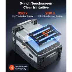 VEVOR Fiber Fusion Splicer 6 Motors with 6s Splicing & 15s Heating, 7800mAh Core Alignment Fiber Optical Splicer, 5