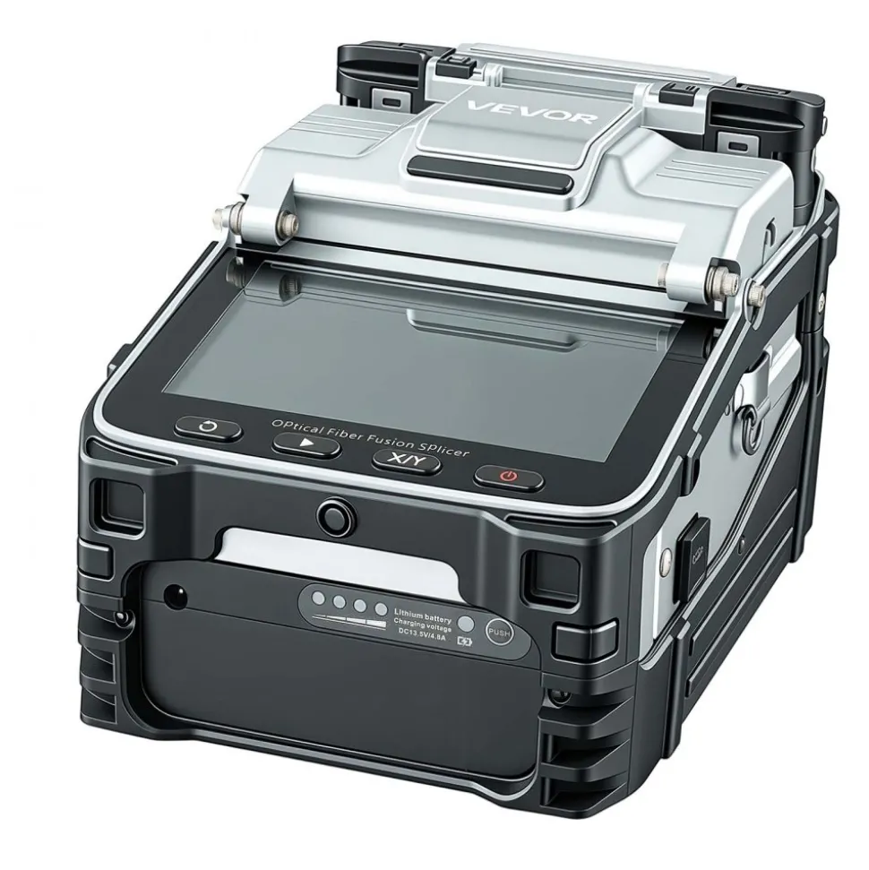 VEVOR Fiber Fusion Splicer 6 Motors with 6s Splicing & 15s Heating, 7800mAh Core Alignment Fiber Optical Splicer, 5" Touch Screen, 3 in 1 Fiber Holder, App Bluetooth Connectivity for SM MM DS NZDS