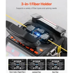 VEVOR Fiber Fusion Splicer 6 Motors, Core & Clad Alignment Fibers Optic Splicer with 6s Fast Splicing and 13s Heating, 5" LCD Screen, 3 in 1 Fiber Holder, 7800mAh Battery for SM MM DS NZDS Fibers