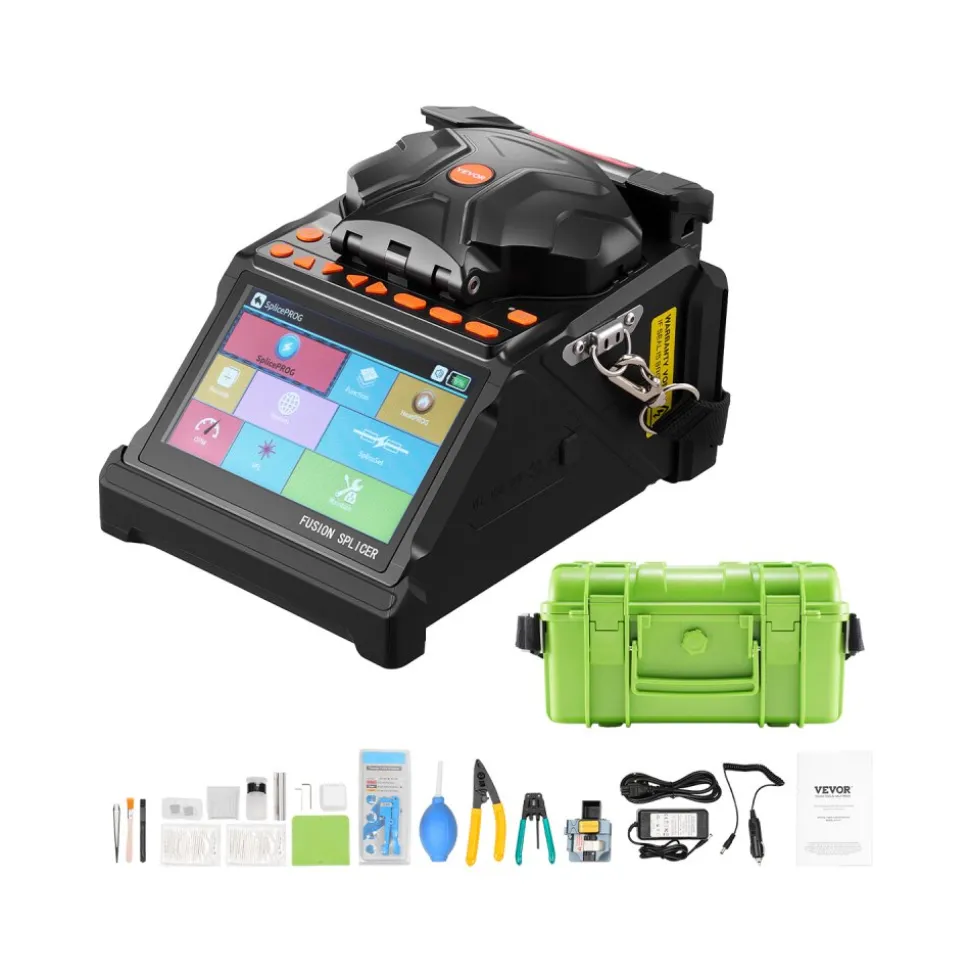 VEVOR Fiber Fusion Splicer 6 Motors, Core & Clad Alignment Fibers Optic Splicer with 6s Fast Splicing and 13s Heating, 5" LCD Screen, 3 in 1 Fiber Holder, 7800mAh Battery for SM MM DS NZDS Fibers