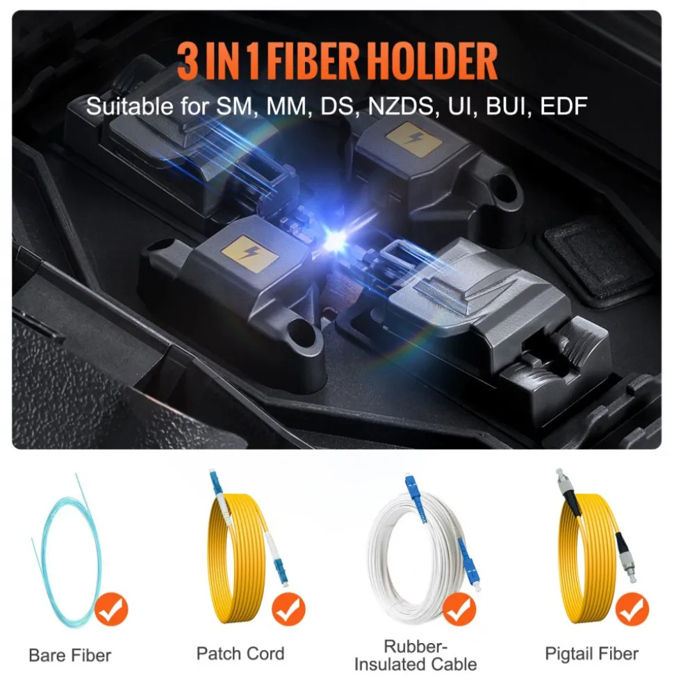 VEVOR Fiber Fusion Splicer 6 Motors with 8s Splicing & 18s Heating, 5200mAh Core Alignment Fibers Optical Splicer, 5" LCD Screen, 3 in 1 Fiber Holder, App Bluetooth Connectivity for SM MM DS NZDS