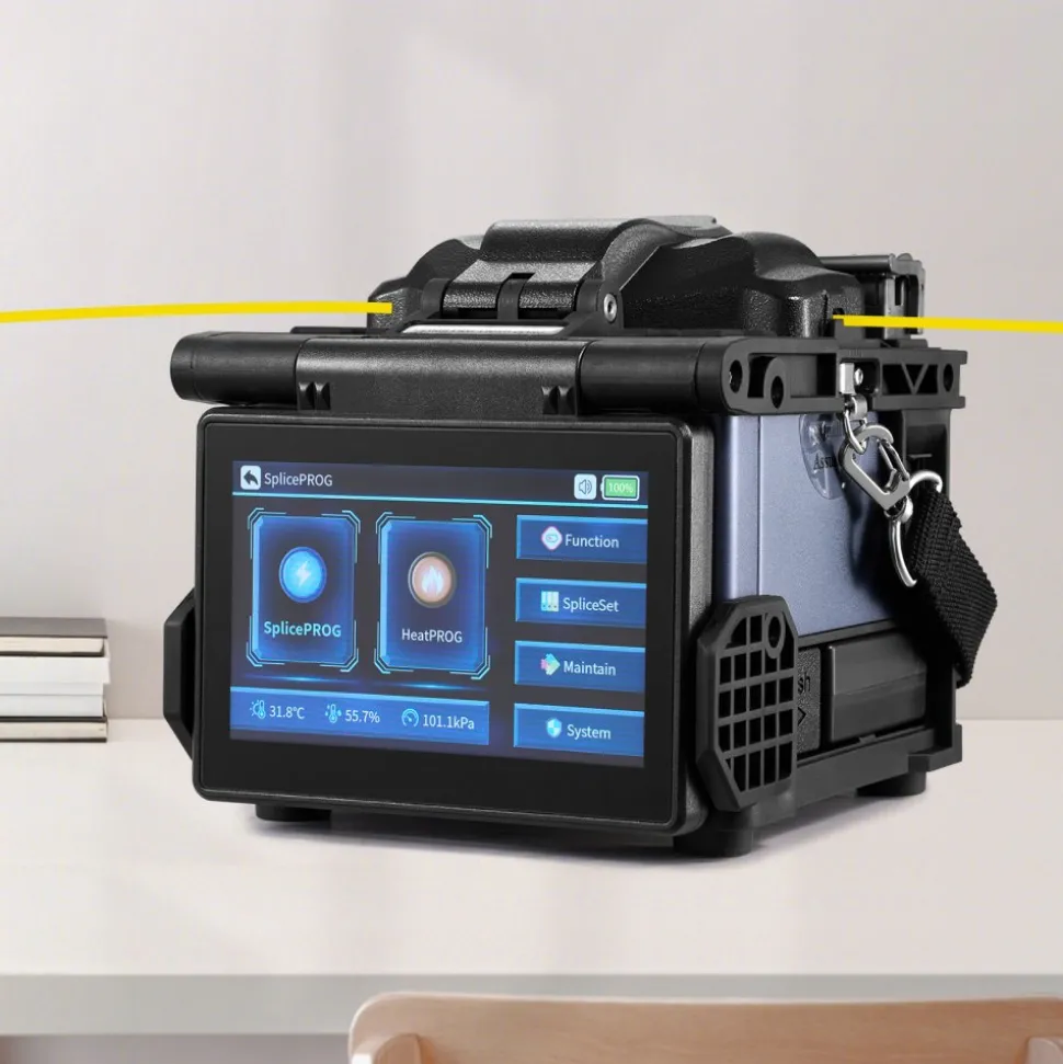 VEVOR Fiber Fusion Splicer 6 Motors with 8s Splicing & 18s Heating, 5200mAh Core Alignment Fibers Optical Splicer, 5" LCD Screen, 3 in 1 Fiber Holder, App Bluetooth Connectivity for SM MM DS NZDS