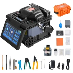 VEVOR Fiber Fusion Splicer 6 Motors with 8s Splicing & 18s Heating, 5200mAh Core Alignment Fibers Optical Splicer, 5