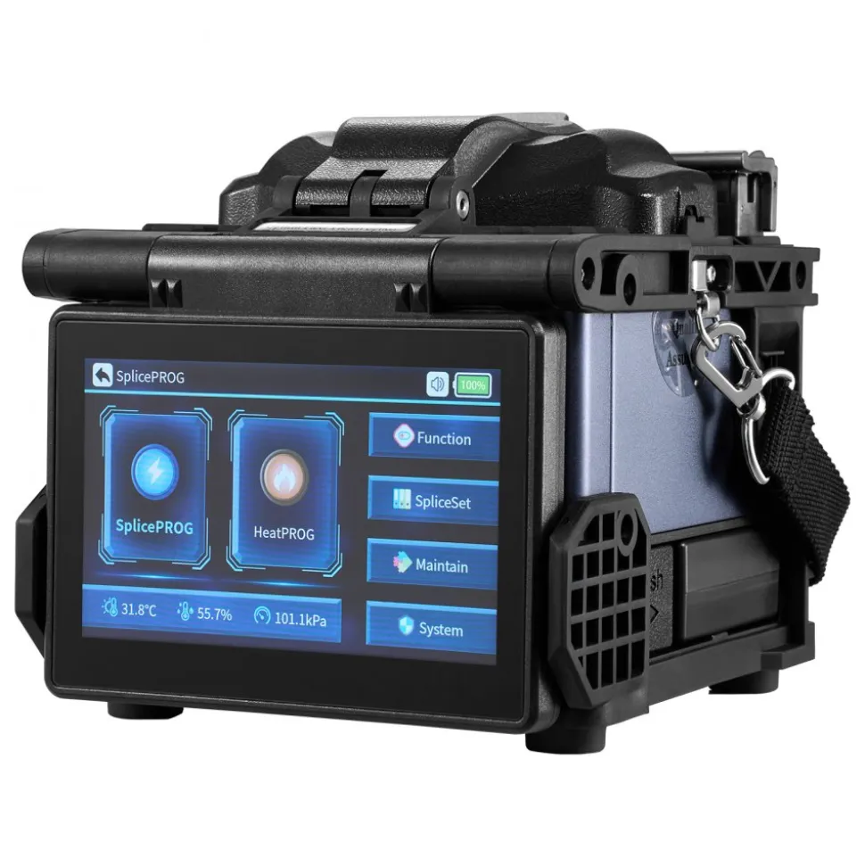 VEVOR Fiber Fusion Splicer 6 Motors with 8s Splicing & 18s Heating, 5200mAh Core Alignment Fibers Optical Splicer, 5" LCD Screen, 3 in 1 Fiber Holder, App Bluetooth Connectivity for SM MM DS NZDS