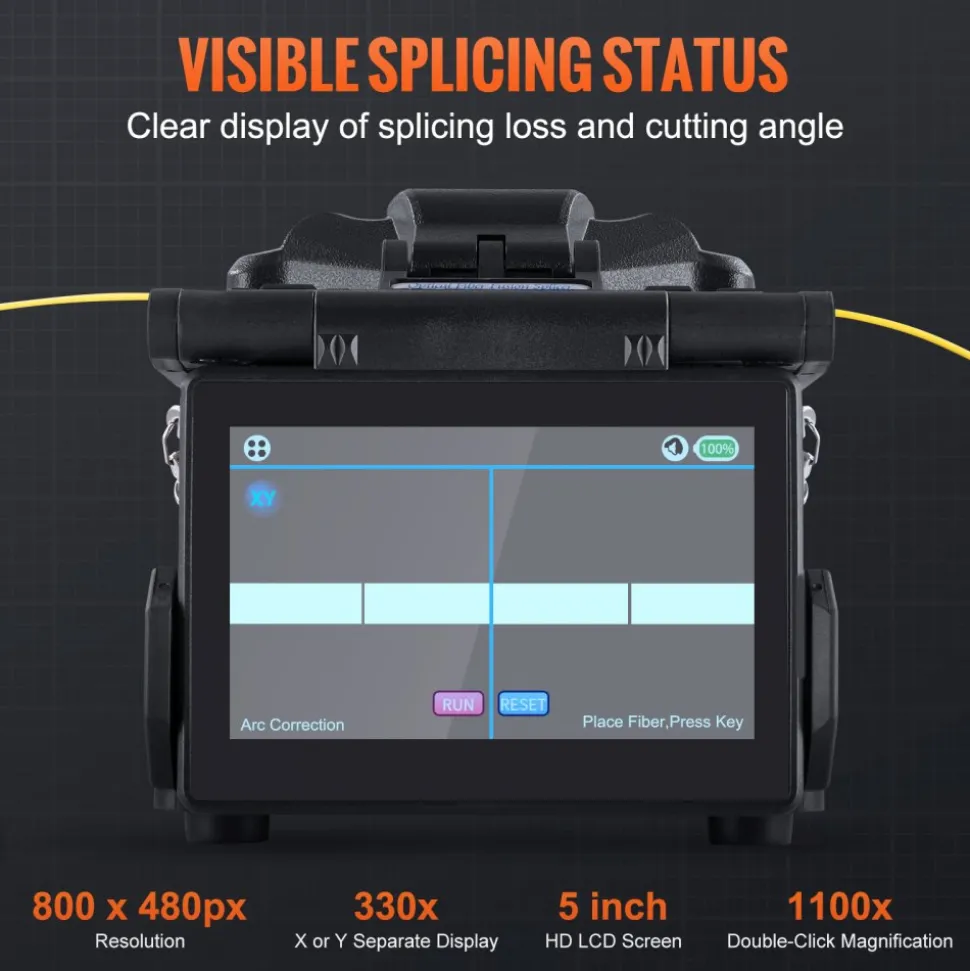 VEVOR Fiber Fusion Splicer 6 Motors with 8s Splicing & 18s Heating, 5200mAh Core Alignment Fibers Optical Splicer, 5" LCD Screen, 3 in 1 Fiber Holder, App Bluetooth Connectivity for SM MM DS NZDS