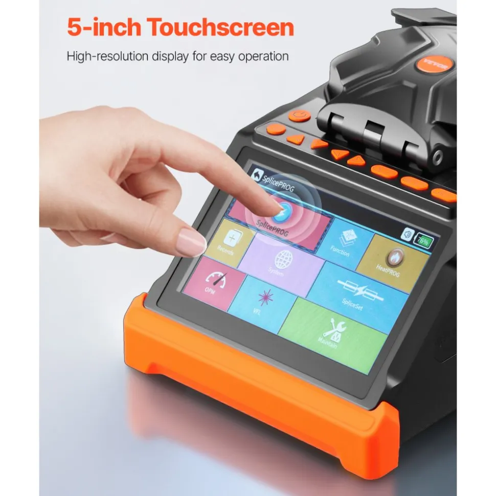 VEVOR Fiber Fusion Splicer 6 Motors, Core & Clad Alignment Fibers Optic Splicer with 6s Fast Splicing and 13s Heating, 5" Touch Screen, 3 in 1 Fiber Holder, 7800mAh Battery for SM MM DS NZDS Fibers