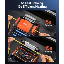 VEVOR Fiber Fusion Splicer 6 Motors with 5s Fast Splicing and 15s Heating, 7800mAh Core Alignment Fibers Optical Splicer with 5" Touchscreen, 3 in 1 Fiber Holder, VFL & OPM for SM MM DS NZDS