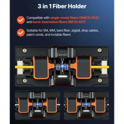 VEVOR Fiber Fusion Splicer 6 Motors with 5s Fast Splicing and 15s Heating, 7800mAh Core Alignment Fibers Optical Splicer with 5" Touchscreen, 3 in 1 Fiber Holder, VFL & OPM for SM MM DS NZDS