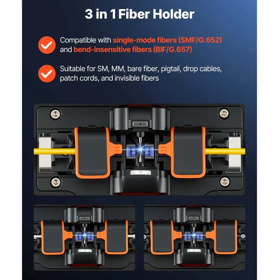 VEVOR Fiber Fusion Splicer 6 Motors, Core Alignment Fiber Optic Splicer 6s Splicing & 13s Heating, Fiber Splicer Machine with 5" Touch Screen, 3 in 1 Fiber Holder, 7800mAh Battery for SM MM DS NZDS