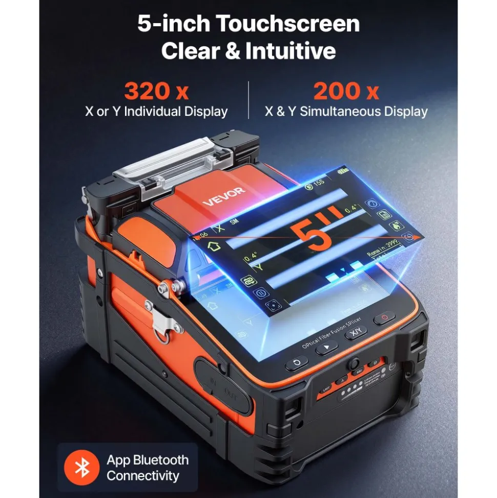 VEVOR Fiber Fusion Splicer 6 Motors, Core Alignment Fiber Optic Splicer 6s Splicing & 13s Heating, Fiber Splicer Machine with 5" Touch Screen, 3 in 1 Fiber Holder, 7800mAh Battery for SM MM DS NZDS