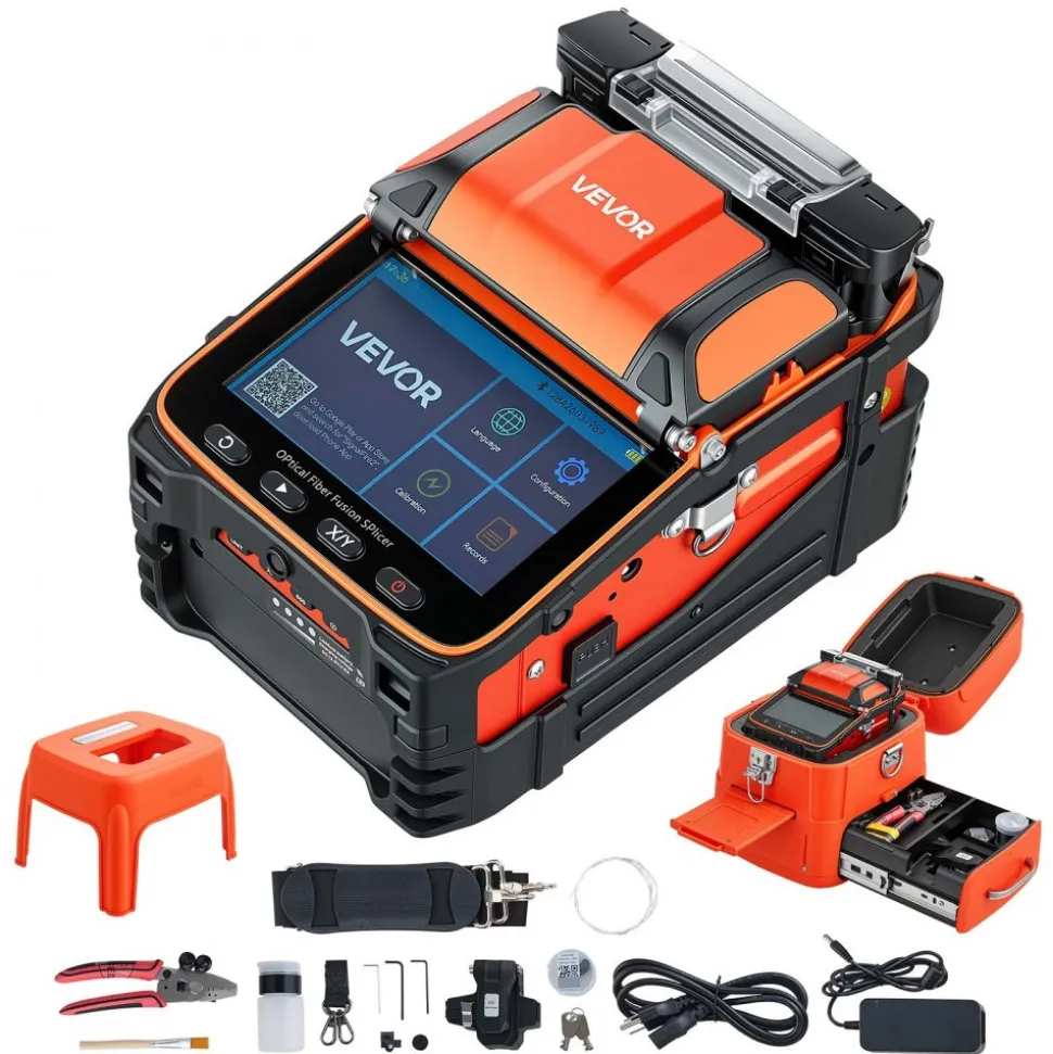 VEVOR Fiber Fusion Splicer 6 Motors, Core Alignment Fiber Optic Splicer 6s Splicing & 13s Heating, Fiber Splicer Machine with 5" Touch Screen, 3 in 1 Fiber Holder, 7800mAh Battery for SM MM DS NZDS