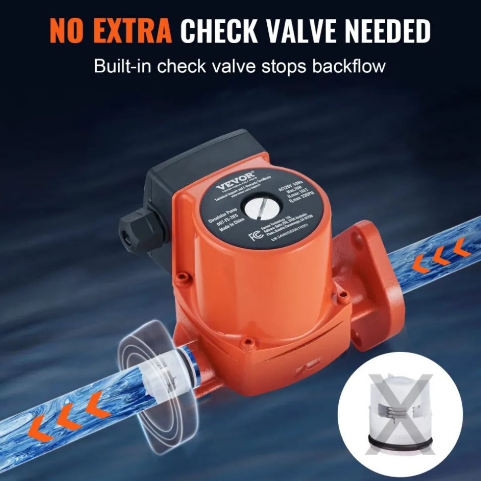 VEVOR 007-F5-7IFC Hot Water Recirculating Pump, 110V, 70W 23 GPM Hot Water Circulation Pump, 1" NPT Flange 3-Speed Circulator Pump, Quiet Operation Circulator Pump for Home Water Heater System
