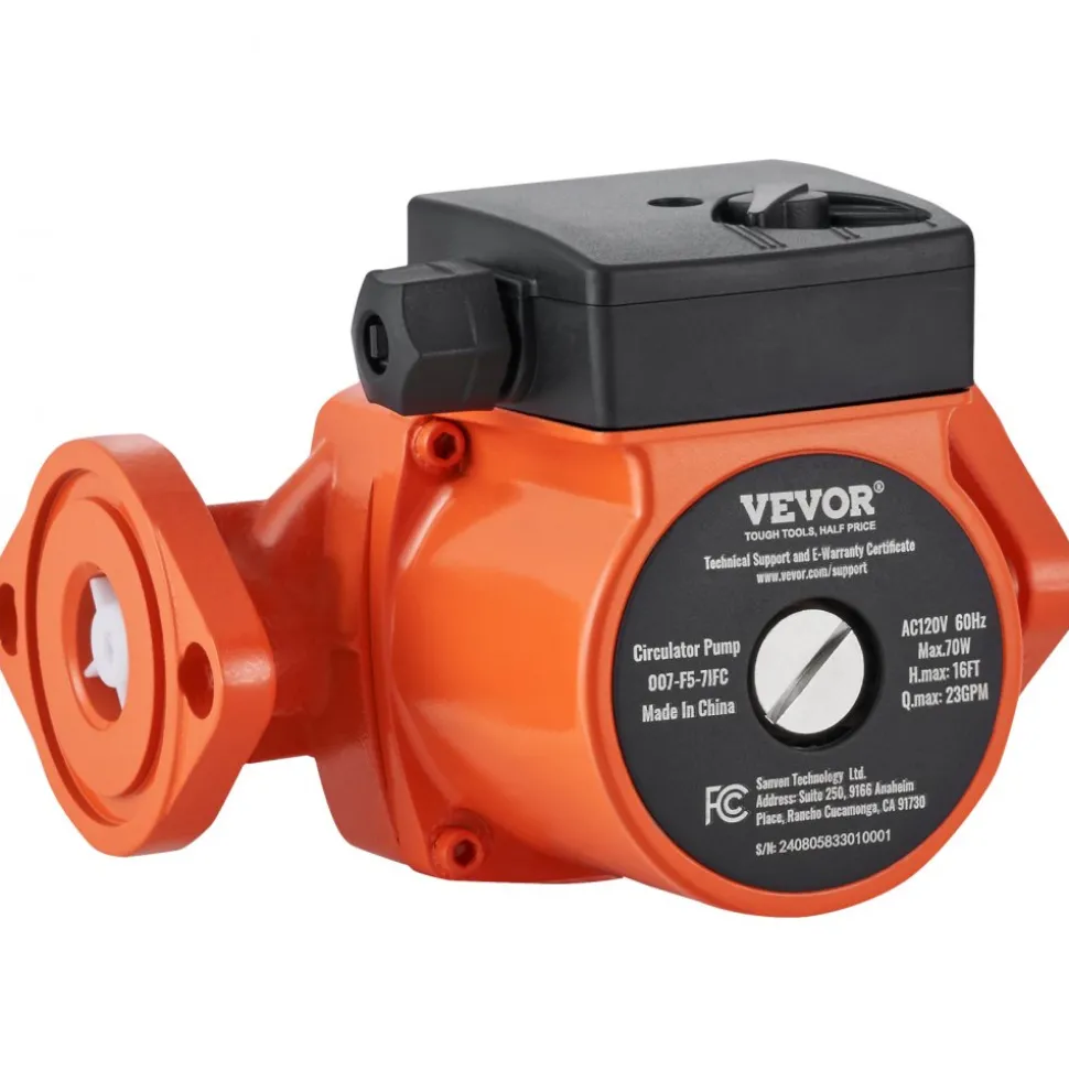 VEVOR 007-F5-7IFC Hot Water Recirculating Pump, 110V, 70W 23 GPM Hot Water Circulation Pump, 1" NPT Flange 3-Speed Circulator Pump, Quiet Operation Circulator Pump for Home Water Heater System