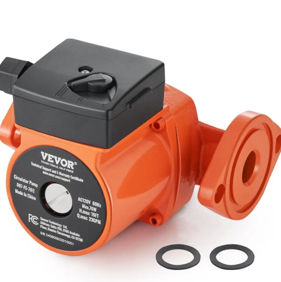 VEVOR 007-F5-7IFC Hot Water Recirculating Pump, 110V, 70W 23 GPM Hot Water Circulation Pump, 1" NPT Flange 3-Speed Circulator Pump, Quiet Operation Circulator Pump for Home Water Heater System