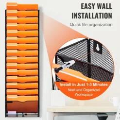 VEVOR File Wall Rack, One-Piece 16 Pockets Mesh Wall File Holder, Wall Mounted Magazine Mail Paper & Document Storage Folder, Metal Wall File Organizer with Nametag Label, for Office Home & School