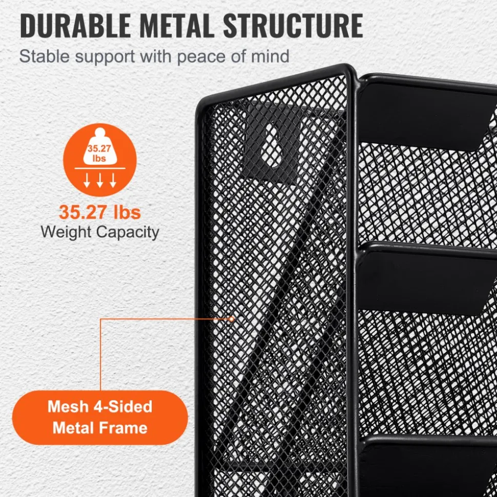 VEVOR File Wall Rack, One-Piece 16 Pockets Mesh Wall File Holder, Wall Mounted Magazine Mail Paper & Document Storage Folder, Metal Wall File Organizer with Nametag Label, for Office Home & School