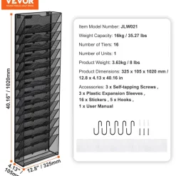 VEVOR File Wall Rack, One-Piece 16 Pockets Mesh Wall File Holder, Wall Mounted Magazine Mail Paper & Document Storage Folder, Metal Wall File Organizer with Nametag Label, for Office Home & School
