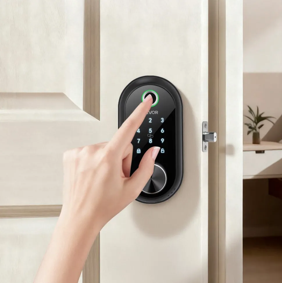 VEVOR Fingerprint Door Lock, Electronic Biometric Deadbolt with Pioneering Easy-Grip Design, Auto Locking, One-Time Code, Anti-Peeking Password, Keyless Entry Door Lock for Home Use, Matte Black
