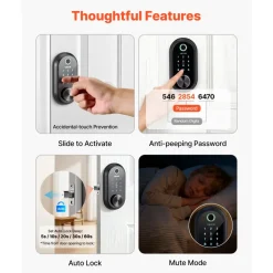 VEVOR Fingerprint Door Lock, Electronic Biometric Deadbolt with Pioneering Easy-Grip Design, Auto Locking, One-Time Code, Anti-Peeking Password, Keyless Entry Door Lock for Home Use, Matte Black