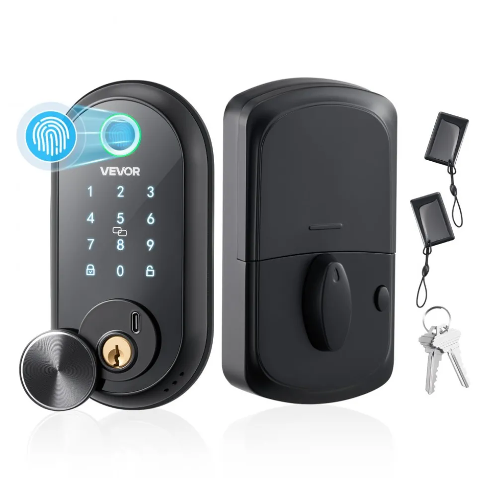 VEVOR Fingerprint Door Lock, Electronic Biometric Deadbolt with Pioneering Easy-Grip Design, Auto Locking, One-Time Code, Anti-Peeking Password, Keyless Entry Door Lock for Home Use, Matte Black