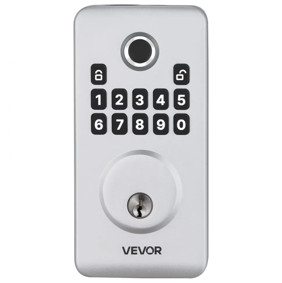 VEVOR Fingerprint Door Lock, Electronic Biometric Deadbolt with Pioneering Easy-Grip Design, Auto Locking, One-Time Code, Anti-Peeking Password, Keyless Entry Door Lock for Home, Apartment, Silver