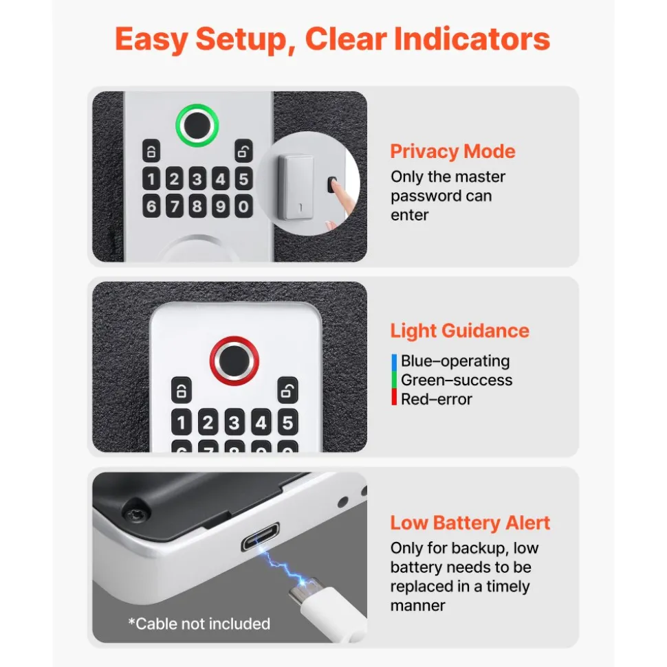 VEVOR Fingerprint Door Lock, Electronic Biometric Deadbolt with Pioneering Easy-Grip Design, Auto Locking, One-Time Code, Anti-Peeking Password, Keyless Entry Door Lock for Home, Apartment, Silver