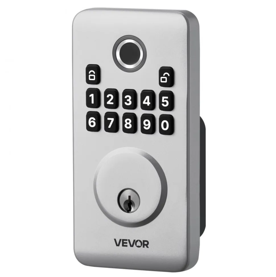 VEVOR Fingerprint Door Lock, Electronic Biometric Deadbolt with Pioneering Easy-Grip Design, Auto Locking, One-Time Code, Anti-Peeking Password, Keyless Entry Door Lock for Home, Apartment, Silver